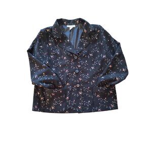 Vintage Dressbarn Womens Black Floral Embroidered Blazer 1X Button Front